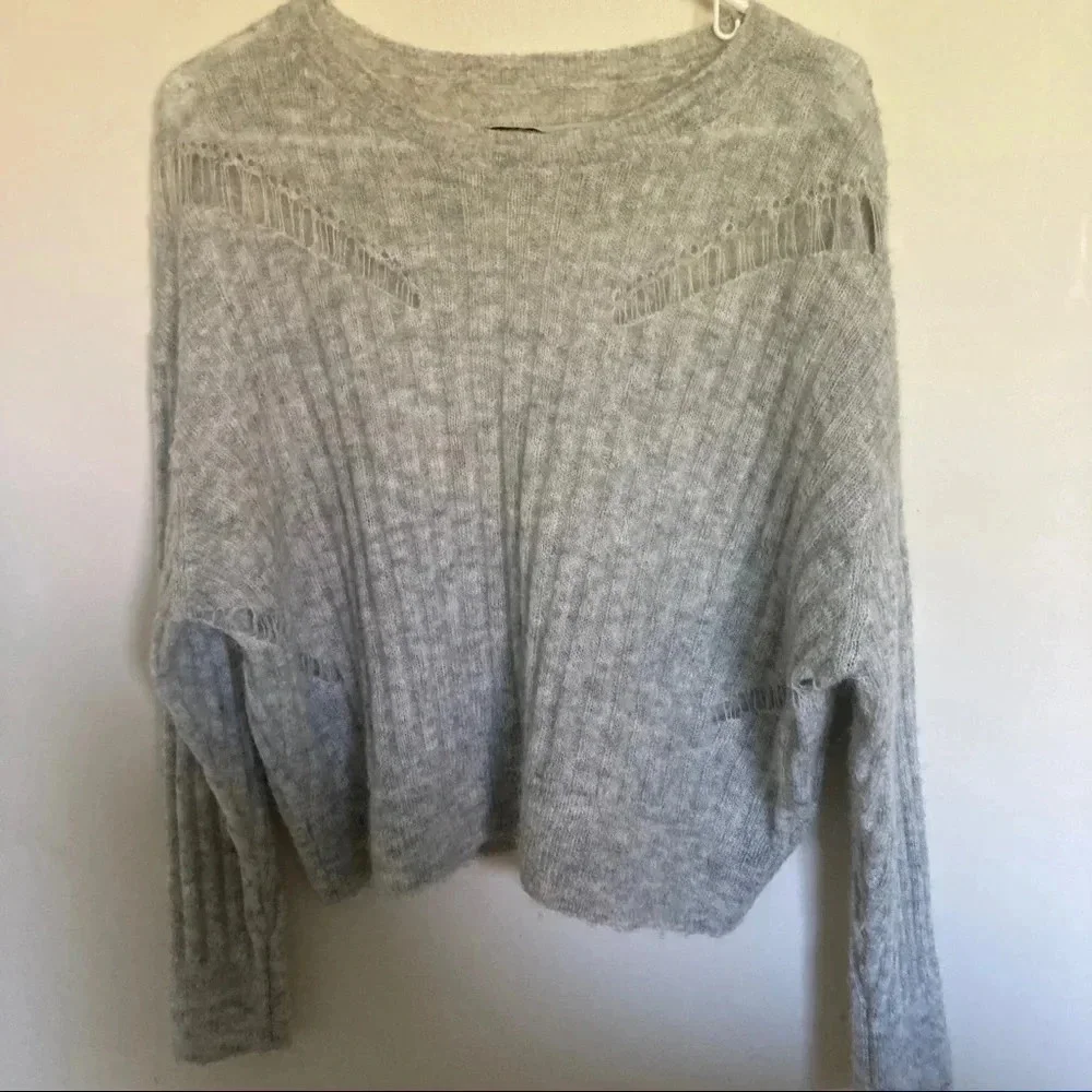 IRO Opera Slashed Sweater Wool/Mohair Sz XS Pearl Gray